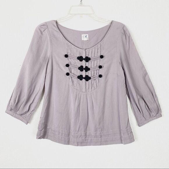 Anthropologie Mauve & Black 3/4 Sleeve Blouse - Picture 3 of 8
